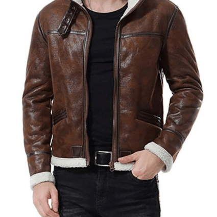 Mens 100 Degrees Reno Brown Shearling Leather Jacket