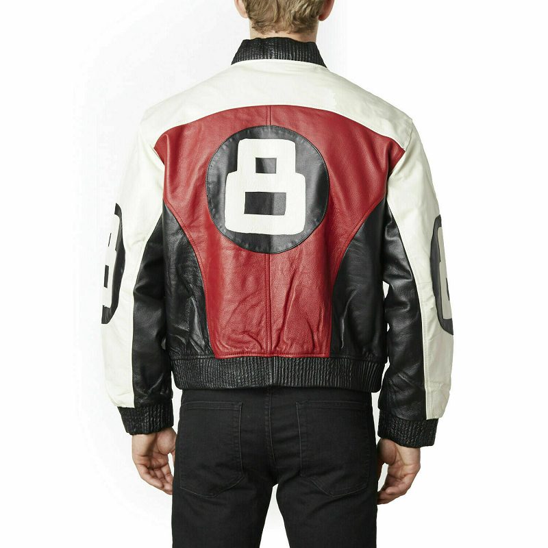 8 Ball Bomber White Black And Red Leather Jacket - A2 Jackets