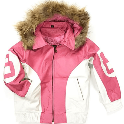 Womens 8 Ball Pink Leather Hooded Jacket