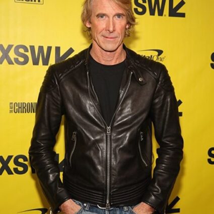 A Quiet Place Premiere Michael Bay Biker Brown Jacket