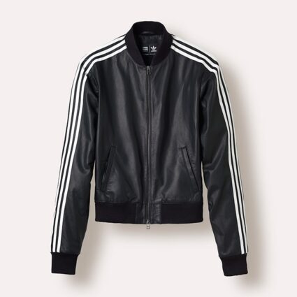 Black Adidas X Pharrell White Stripes Leather Jacket