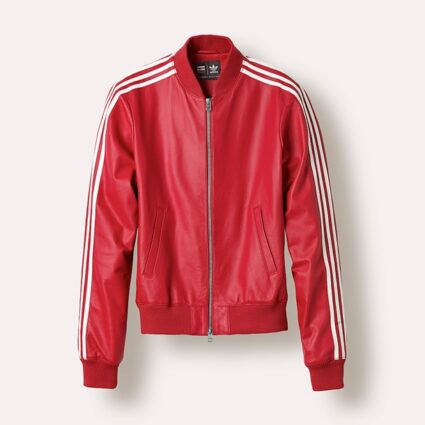 Adidas X Pharrell Williams White Stripes In Sleeves Red Leather Jacket