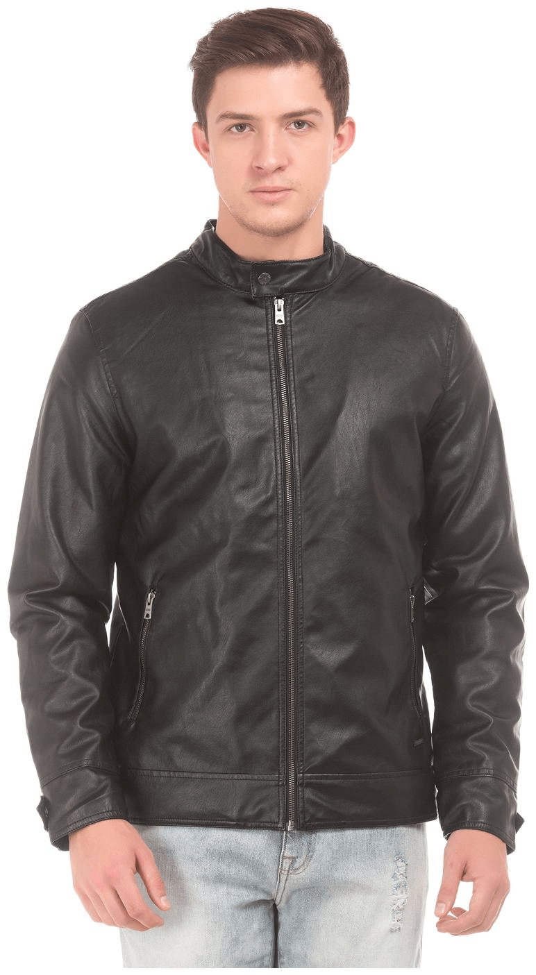 Mens Aeropostale Black Biker Leather Jacket - A2 Jackets