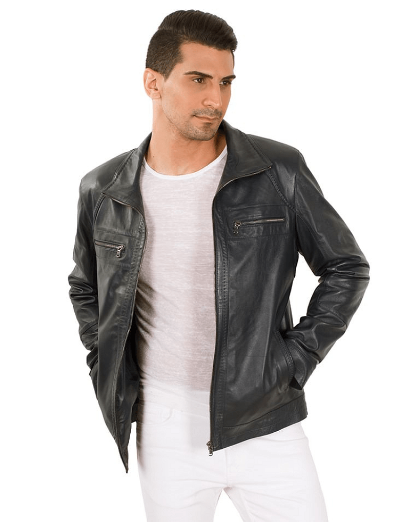 Aldo Mens Black Leather Jacket - A2 Jackets