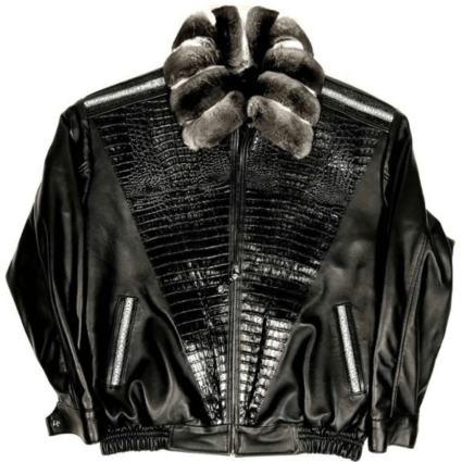 Alex Chinchilla Collar Black Leather Jacket