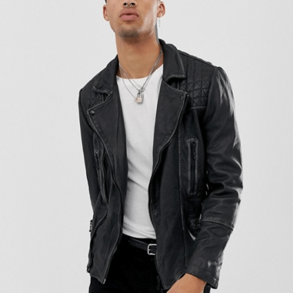 Mens Allsaints Cargo Biker Leather Jacket