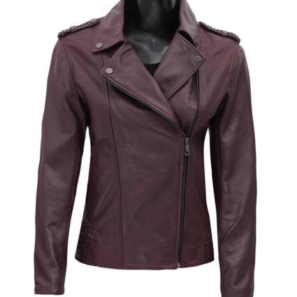 Allyson Womens Asymmetrical Purple Leather Jacket