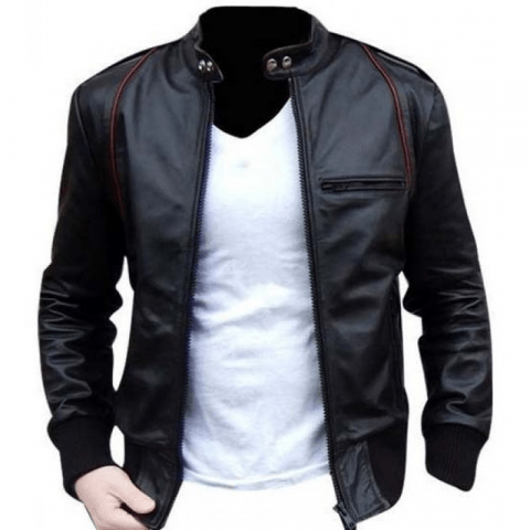Mens Alpha Motorcycle Black Leather Jacket