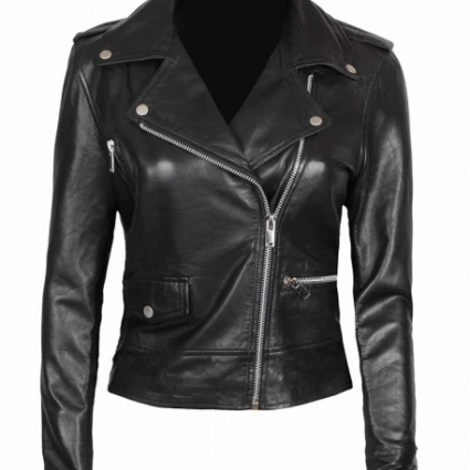 Womens Amber Biker Style Asymmetrical Leather Jacket