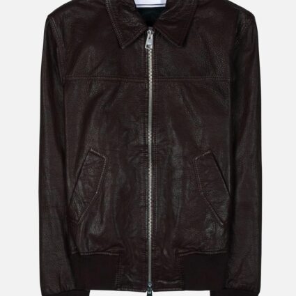 Ami Mens Zipped Black Leather Jacket