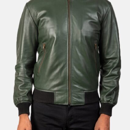 Mens Green Shane Bomber Leather Jacket