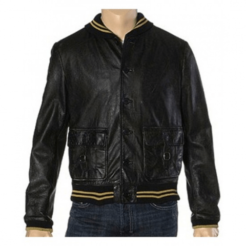 Mens Ashton Kutcher Nikki Bomber Leather Jacket