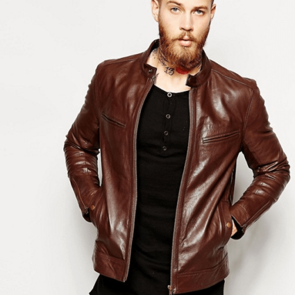 Mens Asos Racing Brown Leather Jacket