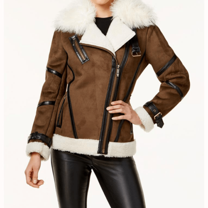 Womens Fashion Brown Shearling Leather Jacket