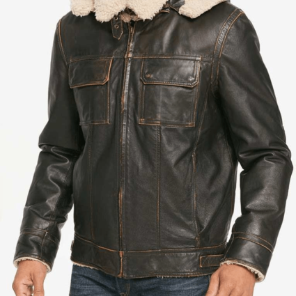 Mens Brown Waxed Hooded Aviator Jacket