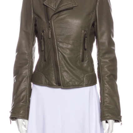 Balenciaga Green Biker Leather Jacket