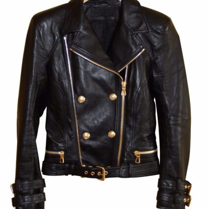 Womens Balmain Pour H&m Biker Leather Jacket