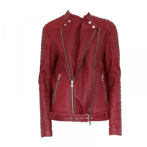 Balmain Red Biker Leather Jacket