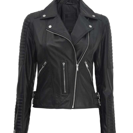 Women's Bari Quilted Black Moto Leather Jacket