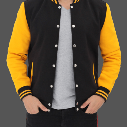 Mens Baseball Style Black And Yellow Varsity Jacket