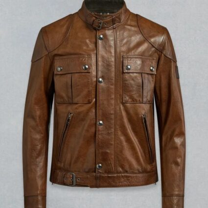 Belstaff Gangster 2.0 Brown Round Collar Leather Jacket