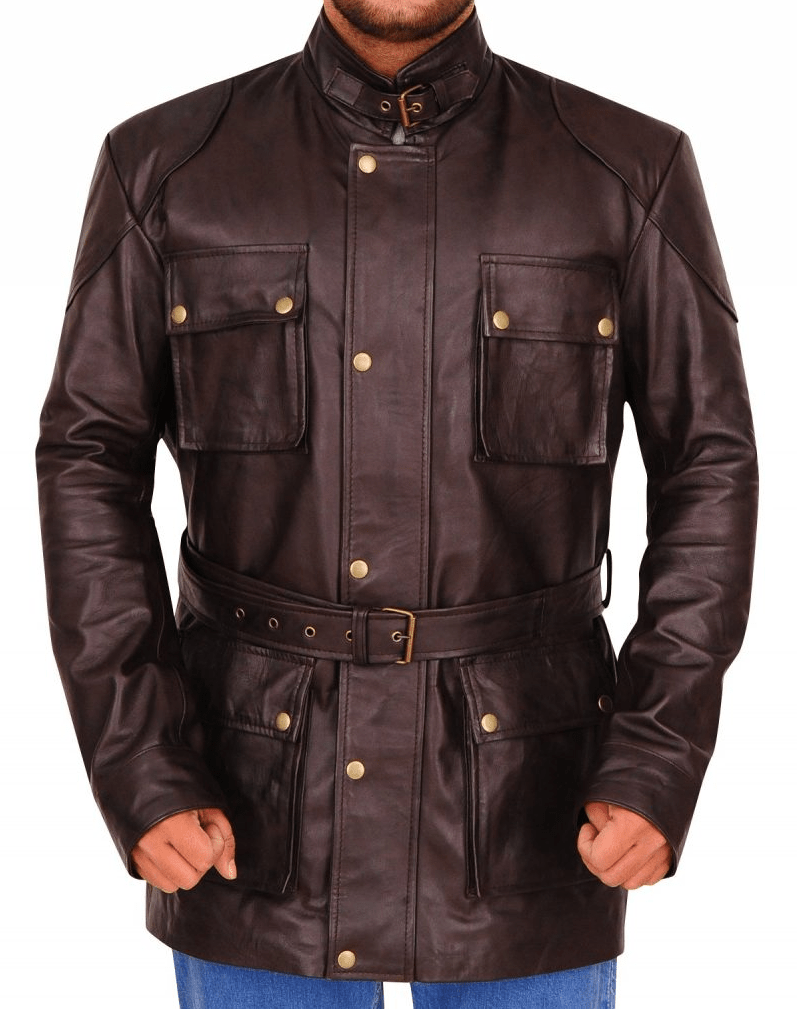 Mens Brad Pitt Button Benjamin Leather Jacket - A2 Jackets