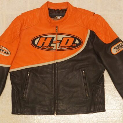 Harley Davidson Speed Black Orange Leather Jacket
