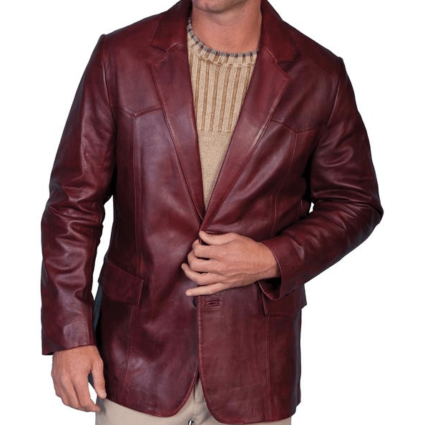 Men's Fashion Black Cherry Big Leather Jacket