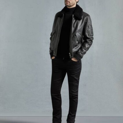 Black Classic Bomber Leather Jacket
