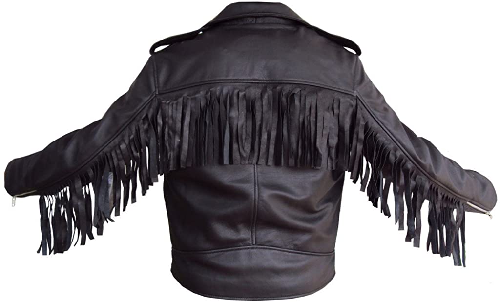 Men's Black Fringe Tasseled Black Leather Jacket - A2 Jackets