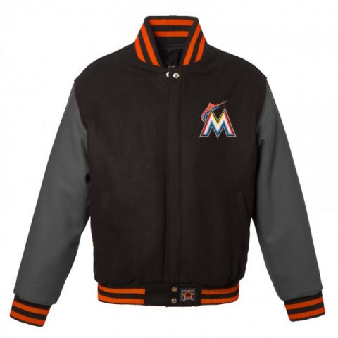 Black & Grey Miami Marlins Baseball Varsity Wool Jacket