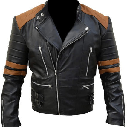 Classic Biker Brown And Black Leather Jacket