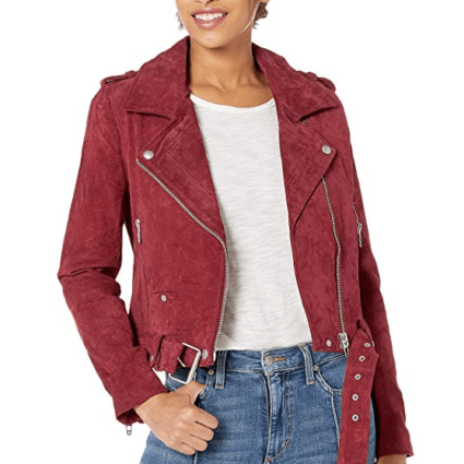 Nyc Blank Moto Rich Berry Red Suede Jacket