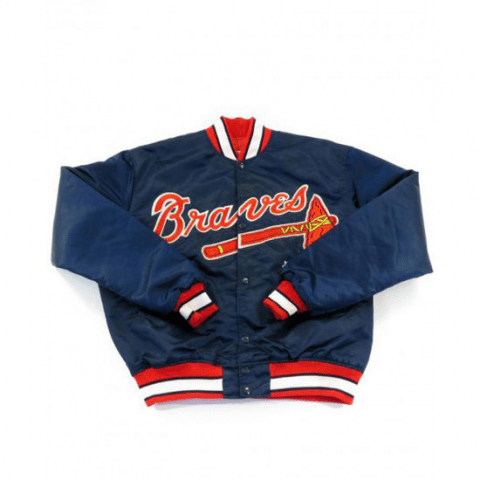 Mens Braves Blue Bomber Satin Jacket