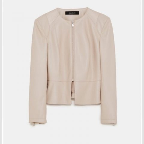 Womens Blush Faux Leather With Shoulder Pads Jacket