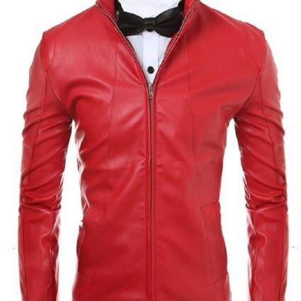 Boys Fashion Red Slim Fit Motorcycle Leather Jacket