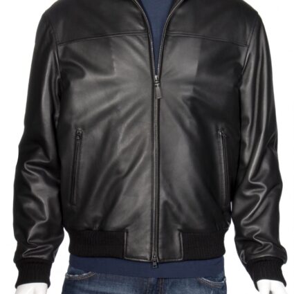 Mens Brioni Black Leather Jacket