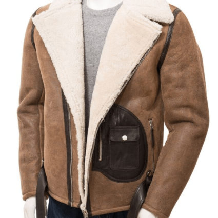 Mens Sheepskin Brown Biker Style Leather Jacket