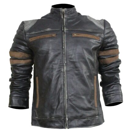 Men's Brown Striped Revolver Black Leather Jacket