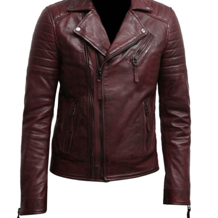 Burgundy Mens Biker Style Leather Jacket