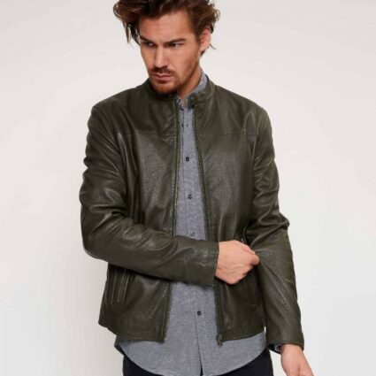 Cafe Racer Goosecraft Green Leather Jacket