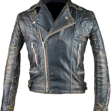 Vintage Café Racer Retro 2 Motor Cycle Antique Black Distressed Leather Biker Jacket