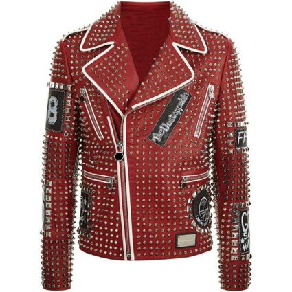 Cafe Racer Studded Biker Punk Is Pride Red Brando Jacket