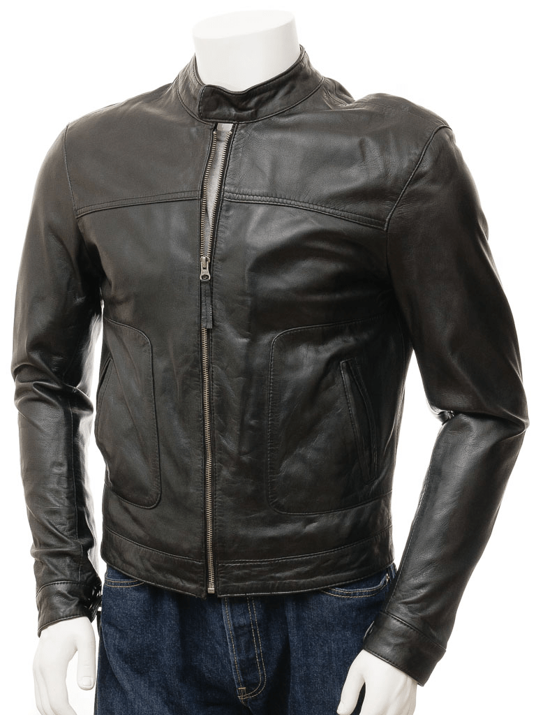 Men's Caine Black Biker Leather Jacket - A2 Jackets