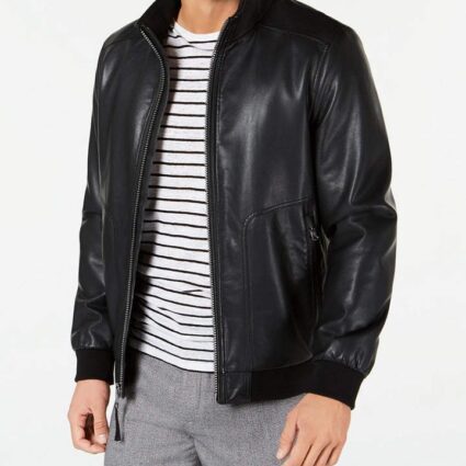 Calvin Klein Black Bomber Leather Jacket