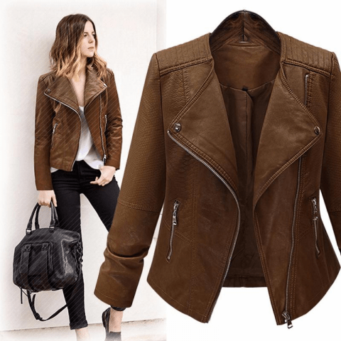 Women's Slim Cardigan Thin Leather Jacket