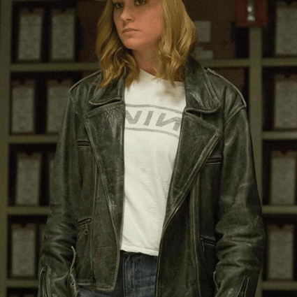 Captain Marvel Carol Danvers Black Motorcycle Leather Jacket