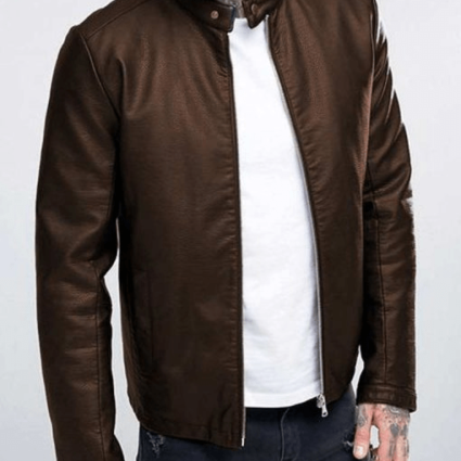 Men Casual Brown Leather Jacket