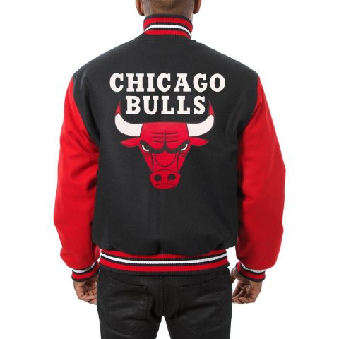 Men's Chicago Bulls Jh Design Black/red Wool Leather Jacket