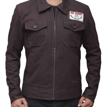 Mr. Robot Christian Slater Brown Cotton Jacket With Patch